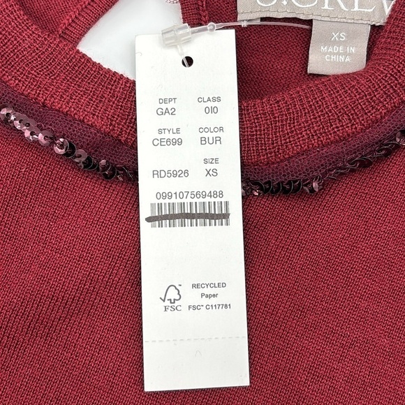 J. Crew Carolyn embellished crewneck burgundy sweater merino wool XS NWT CE699 - Picture 7 of 12